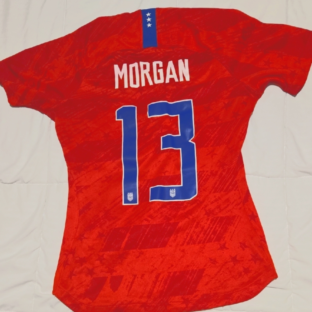 Alex Morgan Red USA Nike Soccer Jersey with Blue Number 13